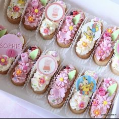 there are many decorated cookies in the box