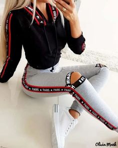 Color: black, Size: L Cutout Pants, Top And Pants Set, Hooded Top, Top Pants Set, Cute Comfy Outfits, Cute Swag Outfits, Hottest Fashion Trends, Hooded Tops, Sporty Outfits