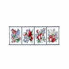 three cross stitch designs with flowers on them