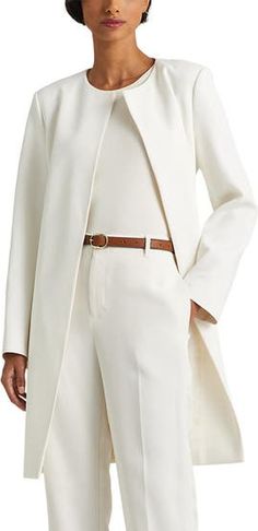 Lauren Ralph Lauren Belted Crepe Jacket | Nordstrom Women White Jacket Outfit, Vietnam Tailor, Burgundy Outfits, White Jacket Outfit, Classic Fashion Looks, Church Outfit Casual, Minimalist Jacket, Sleek Outfit, Career Women