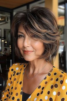 Short Haircuts for Ladies over 50 | I want your opinion 🥰 | Facebook Bob With Layered Bangs, Layered Curly Haircuts, Choppy Bob Hairstyles For Fine Hair, Haircuts For Older Women, Hairstyles And Haircuts, Long Bob Haircuts, Long Layered Haircuts