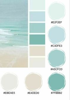 the color palette is blue, green and white with some waves in the ocean behind it