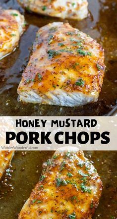 honey mustard pork chops in a skillet