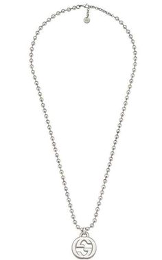 Gucci Interlocking G Necklace Large Sterling Silver (YBB47921700100U). Sterling silver necklace with beaded chain and Interlocking G pendant displaying textured outline. Length 55 cm. G Necklace, Diamond Accessories, Pasquale Bruni, Cushion Diamond, Gold Diamond Necklace, Square Diamond, Oval Cut Diamond, Princess Diamond, Rose Earrings