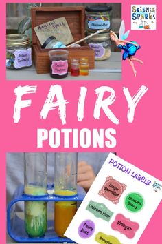 the contents of a science experiment with text that reads, fairy potions and an image of