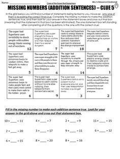 missing numbers addition worksheet for students to solve the missing numbers addition sentences