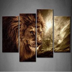 a lion in the wild with clouds on it's back wall art canvas print