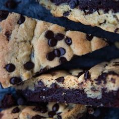 chocolate chip cookies are stacked on top of each other