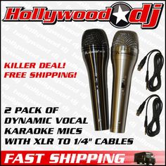 two karaoke microphones with cables and cable for sale on hollywood dj's website