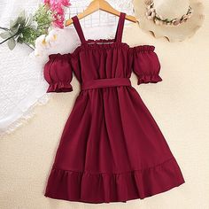 Season:Summer; Fabric:Polyester; Sleeve Length:Short Sleeve; Dress Length:Knee-length; Look After Me:Hand wash; Gender:Girls'; Style:Sweet,Princess,Beautiful; Occasion:Beach,Daily,Holiday,Vacation; Kids Apparel:Dress; Age Group:Kids; Fit Type:Regular Fit; Dresses Type:A Line Dress,Rumpet Dress; Pattern:Solid Color; Age:4-12 Years; Listing Date:07/19/2024; Bust:; Length:; Sleeve: Puffy Sleeves Dress, Girls In Suspenders, Cheap Party Dresses, Childrens Clothes Girls, Party Dresses Online, Girls Casual Dresses, Elegant Girl, Solid Color Dress, Dress Short Sleeve