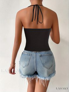 Lasaky - Stylish and Versatile Womens Cowl Neck Halter Top: a Chic, Backless Summer Essential Casual Black Backless Halter Top, Solid Casual Halter Top For Party, Casual Solid Halter Top For Parties, Casual Solid Color Halter Top For Party, Neck Halter Top, Summer Essential, Chest Pad, Summer Essentials, Halter Neck