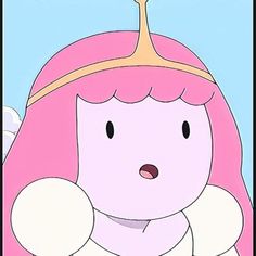 a cartoon character with pink hair wearing a crown