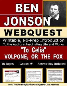 the ben jonson webquest is shown in red and black, with an image of a