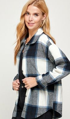 Plaid long sleeve shacket. Perfect for every season!  Material: 90% Polyester, 10% Wool *Color may vary depending on monitor differences Fall Fashion Plaid, Flannel Shacket, Green Plaid Shirt, Flannel Outfits, Womens Sweaters, Bell Bottom Pants, Plaid Fashion, Plaid Design, Green Plaid