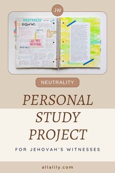 an open notebook with the words, personal study project for jehovah's witnesses