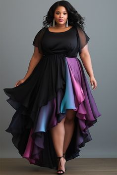 Xpluswear Design Plus Size Wedding Guest Purple Round Neck Asymmetric Hem Midi Dresses Plus Size Wedding Guest, Nigerian Lace Styles, Plus Size Cocktail Dresses, Midi Dress Plus Size, African Lace Dresses, Purple Midi Dress, Plus Size Formal Dresses, Nyc Shopping, Cocktail Attire