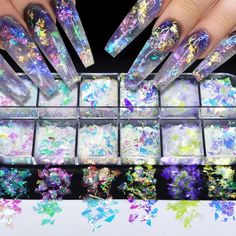 PRICES MAY VARY. 【Iridescent Glitter Nail Art Sequins】You will receive 12 colors mermaid irregular nail art glitter flakes, gradient laser glitter nail art design, The ultra-fine glitter craftsmanship creates a three-dimensional, radiant finish that will make your fingertips stand out. 【Mixed Design】Mixed iridescent ice slag nail sequins design, 12 colors(pink, light blue, light purple, green, yellow, blue). You can get nail art done in different colors, Holographic 3D glitter decorations will m Holographic Glitter Nails, Mermaid Nail Art, Mermaid Nail, Nail Sequins, Chrome Nail Art, Gel Polish Manicure, Nail Art Glitter, Manicure Diy, Mermaid Nails