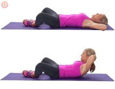 a woman is doing an exercise on a purple mat