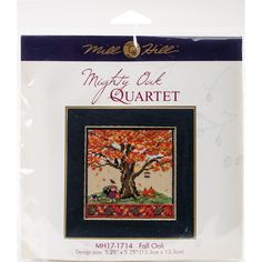 the cross stitch kit is packaged for use in crafts and quilting, including an autumn tree