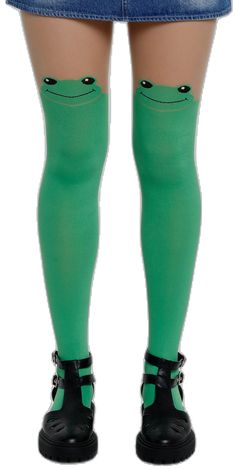 Green Fitted Thigh High Tights, Fitted Green Legwear For Spring, Fitted Green Thigh High Legwear, Green Stretch Thigh High Legwear, Fitted Green Tights For Spring, Green Stretch Thigh High Stockings, Frog Outfits, Frog Girl, Festival Fits