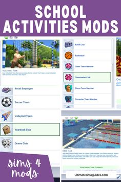 This mod adds a whole bunch of school activities for you to download individually for your sims #TheSims4 Sims 4 School Mod, After School Activities For Kids, Sims 4 School, After School Activities, Basketball Cheers, Sims 4 Tsr, Volleyball Skills, The Sims 4 Skin