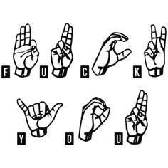 an image of hand signals in different positions and sizes on a white background with the letters u, n, o, k