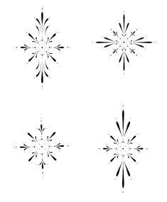 four black and white snowflakes on a white background