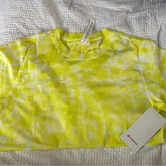 Nwt Lululemon Workout T- Shirt Size - 6 All Yours Tie Dye Collection Color - Neon Green/ Yellow Yellow Athleisure Tops For Gym, Yellow Athleisure Tops For The Gym, Yellow Gym Tops For Spring, Yellow Athleisure Tops For Sports, Sporty Yellow Top For Workout, Sporty Yellow Tops For Workout, Yellow Moisture-wicking Stretch Tops, Stretch Yellow Tops With Moisture-wicking, Casual Yellow Top For Yoga