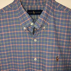 Awesome Ralph Lauren Plaid Oxford Cloth Shirt New Without Tags (Washed But Never Worn) Sz L 100% Cotton In A Great Medium Blue, Dark Blue, Red And White Plaid With A Tan Pony All Measurements Taken Flat Across In Inches And Are Approximate 24 Across Underarms 30.5 Top Of Shoulder To Hem Questions?? Please Message Me From A Clean, Smoke Free Home Red And White Plaid, Ralph Lauren Plaid, Blue Label, Ralph Lauren Blue, Blue Dark, White Plaid, Ralph Lauren Men, Casual Shirts For Men, Medium Blue