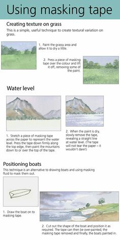 the instructions for using masking tape to create watercolor landscapes and other things