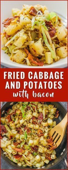 fried cabbage and potatoes with bacon