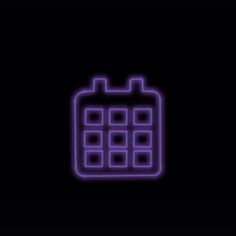 a purple neon icon on a black background that appears to be in the form of a calendar