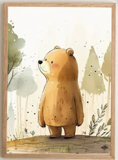 Watercolor Bear Illustration, Watercolor Bear Easy, Teddy Bear Doodle, Cute Bear Illustration, Panda Illustration