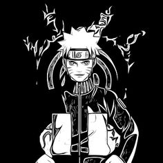 a black and white drawing of naruto