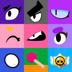 an assortment of cartoon eyes with different shapes and colors