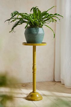 a potted plant sitting on top of a yellow stand