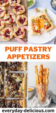 puff pastry appetizers with text overlay