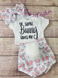 some bunny loves me onesie and headband set