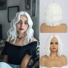 PRICES MAY VARY. Unique Style:short Bob Wigs Middle Part, Looks More Natural And Fluffy,medium Length Loose Wavy Wigs.unique Similar Design Makes The Hairline More Realistic, And You Can Clearly See Mesh Like Features On The Artificial Scalp.choose Between Daily And Cosplay Styles.just Different Colors. Premium Material: Made of high quality synthetic heat resistant fiber which is the best fiber material for wig, which enable the wig long term use, look natural and touch soft,easy to comb,minimu White Wigs, Colorful Costume, Bob Wavy, White Wig, How To Wear A Wig, Shoulder Length Bob, Wig Curly, Wavy Wigs, Short Wavy