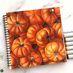 a spiral notebook with orange pumpkins on it