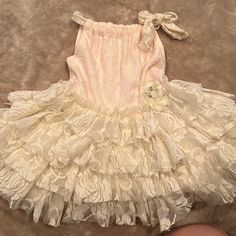 This Dress Is Adorable Pink And Ivory Lace From Top To Bottom Has A Little Brooch Looking Pattern As A Rose With Diamonds And Pearls With Ruffles On Top Of Ruffles On Top Of Ruffles Size 9 Months Pumpkin Dress, Black Velvet Bow, Diamonds And Pearls, Ice Dresses, Sundress Dress, Christening Dress, School Dresses, Hi Low Dresses, Disney Dresses