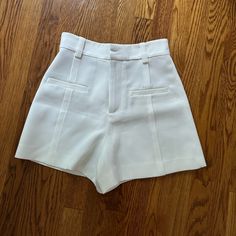 Never Worn. High Rise. Chic Fitted Zara Shorts, Chic White Shorts With Pockets, Zara White High-waisted Shorts, Chic High Rise White Shorts, Chic White High Rise Shorts, Chic High Rise Shorts By Zara, Chic High Rise Zara Shorts, Fitted White Shorts By Zara, Work Shorts