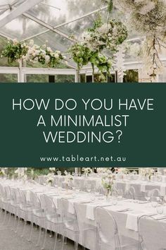 tables with white linens and greenery are set up for a wedding