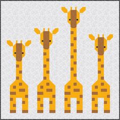 three giraffes are standing next to each other in front of a white background