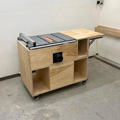 a workbench made out of plywood and metal