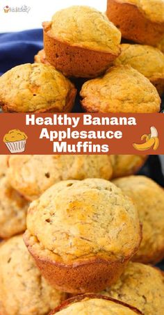 healthy banana applesauce muffins with text overlay