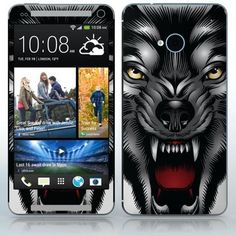 an image of a cell phone with a wolf face on the front and back cover