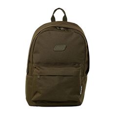 a brown backpack is sitting on a white surface