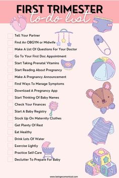 a baby shower checklist for the first trimester to do list with teddy bear