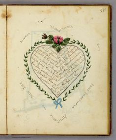 an old postcard with a heart and flowers on it